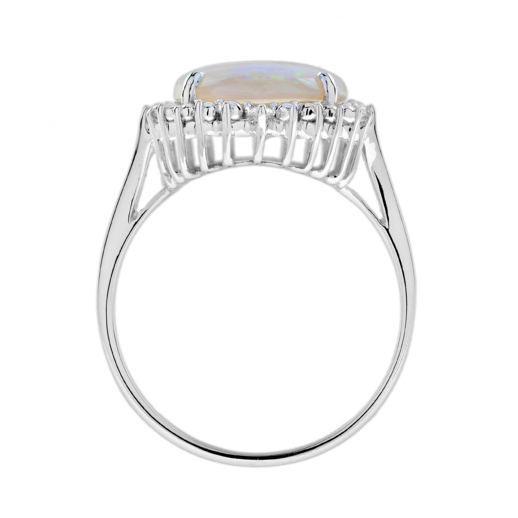 Ovaler weißer Opal & Diamant Vintage Style Cocktail 9K Weißgold Ring im Zustand „Neu“ im Angebot in Oakton, VA