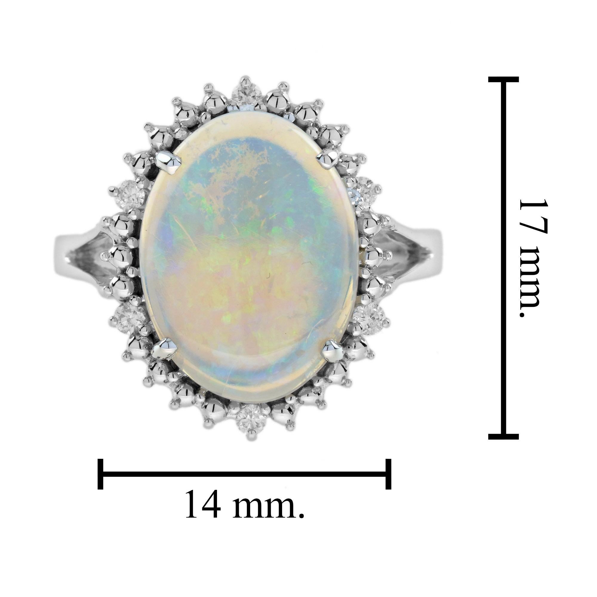 Ovaler weißer Opal & Diamant Vintage Style Cocktail 9K Weißgold Ring im Angebot 2