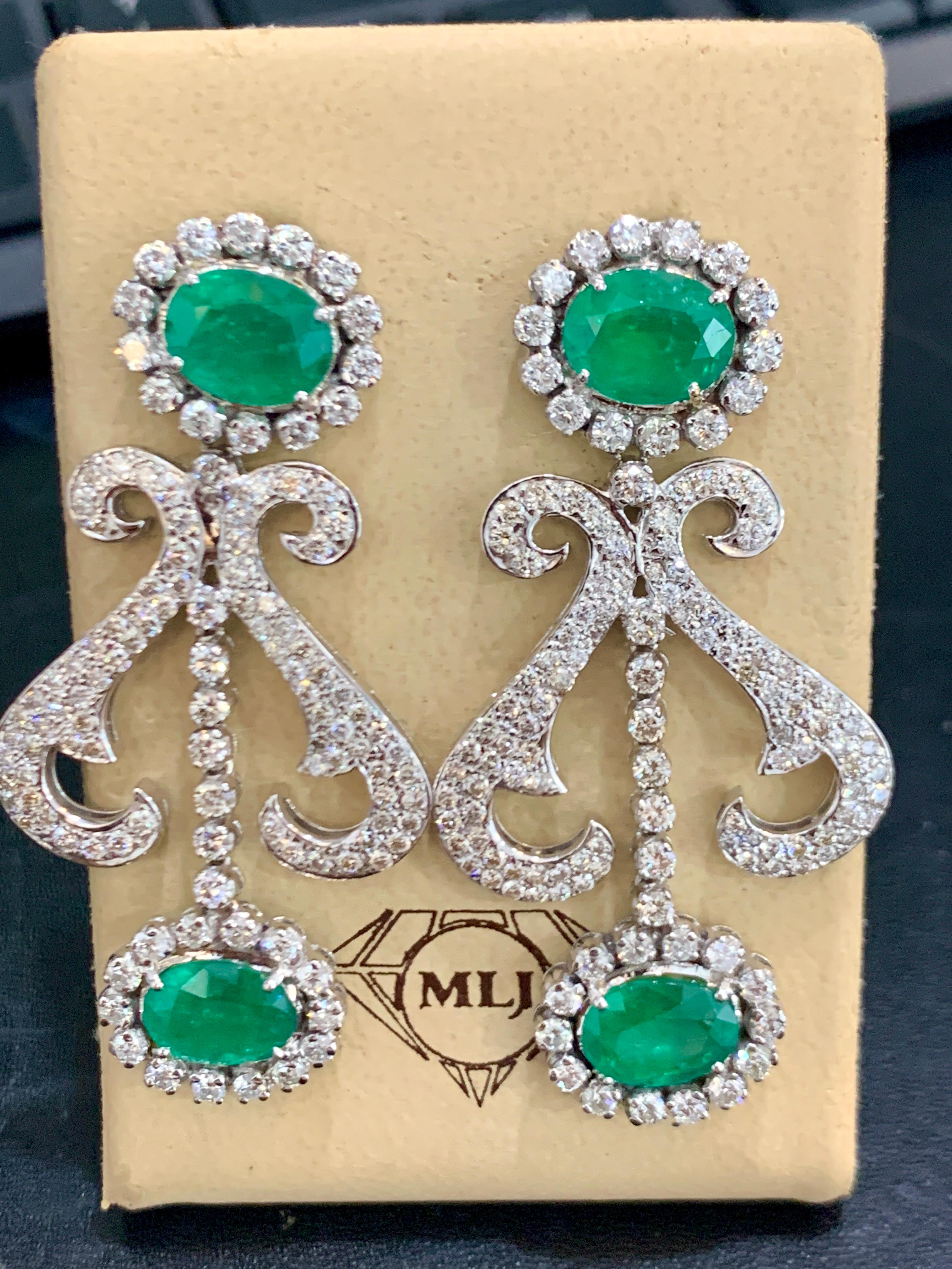 Oval Natural Zambian Emerald & Diamond Fringe Necklace and Earring Bridal Suite For Sale 9