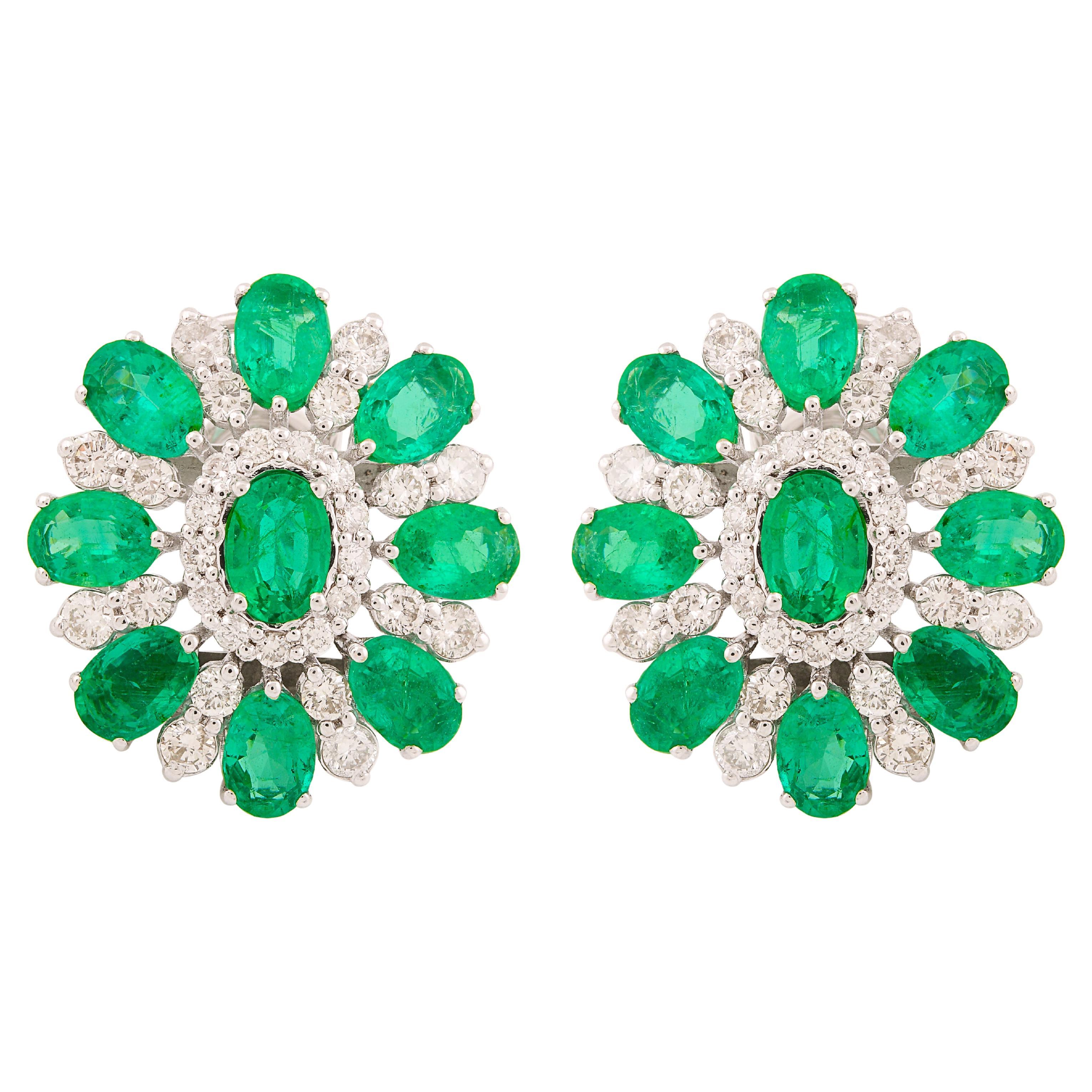 2.05 Carat Oval Natural Emerald Gemstone Stud Earrings 18k Yellow Gold