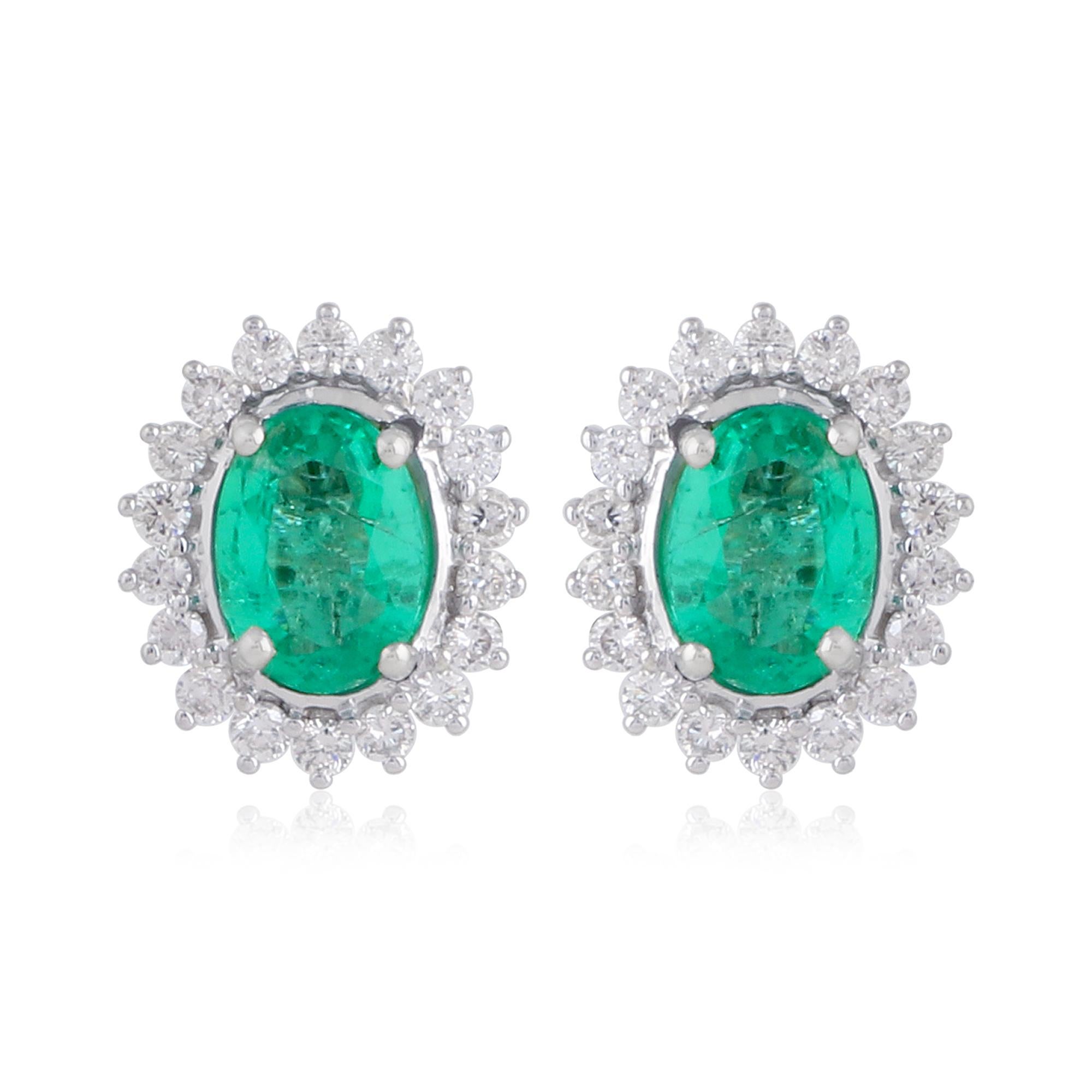 Item Code :- CN-26231
Gross Wt. :- 4.71 gm
18k Solid White Gold Wt. :- 3.87 gm
Natural Diamond Wt. :- 0.70 Ct. ( AVERAGE DIAMOND CLARITY SI1-SI2 & COLOR H-I )
Zambian Emerald Wt. :- 3.50 Ct.
Earrings Size :- 13.2 x 11.2 mm approx.

✦