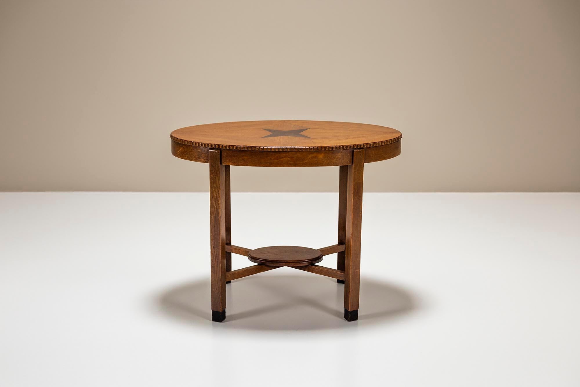 Dutch Oval-shaped Amsterdamse School Side Table in Oak and Ebony, 1930s For Sale