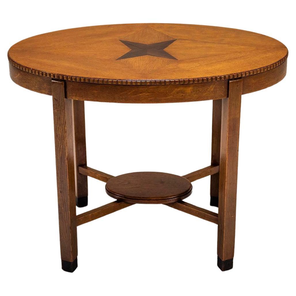 Oval-shaped Amsterdamse School Side Table in Oak and Ebony, 1930s For Sale