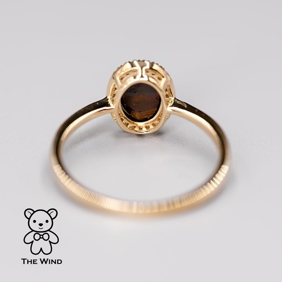 Oval Cut Oval Shaped Australian Doublet Opal Halo Diamond Ring 14k Yellow Gold For Sale