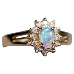 Used Oval Shaped Australian Solid Opal Diamond Engagement Ring 14K Yellow Gold