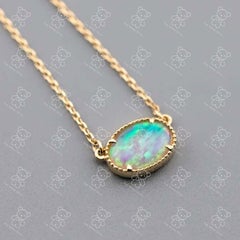 Oval Shaped Australian Solid Opal Necklace 14K Yellow Gold
