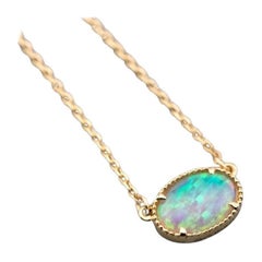 Oval Shaped Australian Solid Opal Necklace 14K Yellow Gold