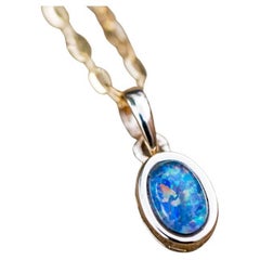 Oval Shaped Australian Triplet Opal Necklace in 14k Yellow Gold