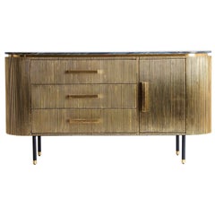 Oval Shaped Black Marble and Gilt Metal Sideboard