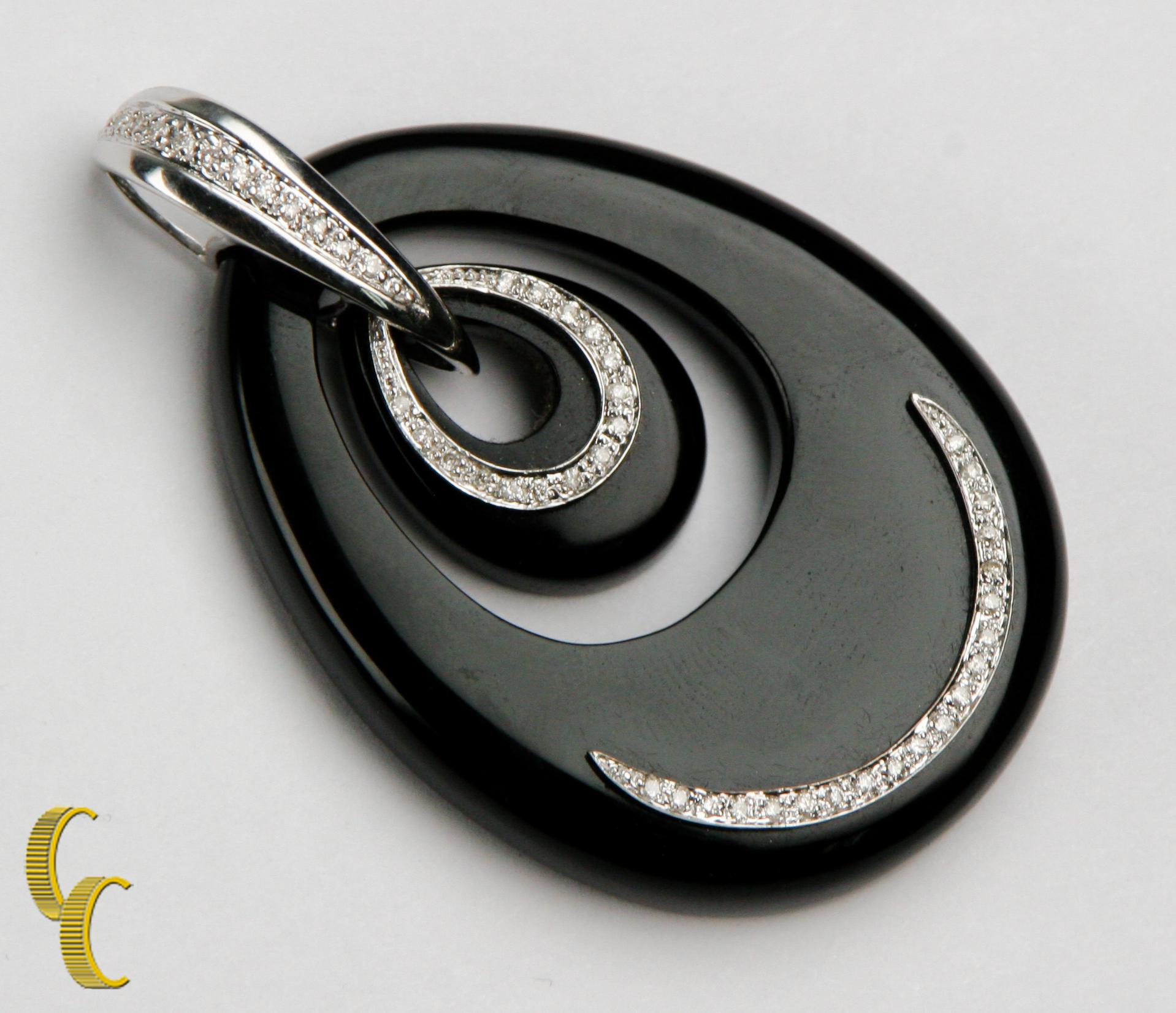 Oval Shaped Black Onyx and Diamond Pendant Set in 18 Karat White Gold In Good Condition For Sale In Sherman Oaks, CA