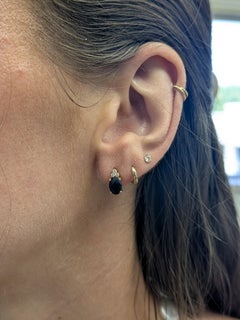 Oval Shaped Black Spinel Stud Earrings in 14K Solid gold with Natural Diamonds