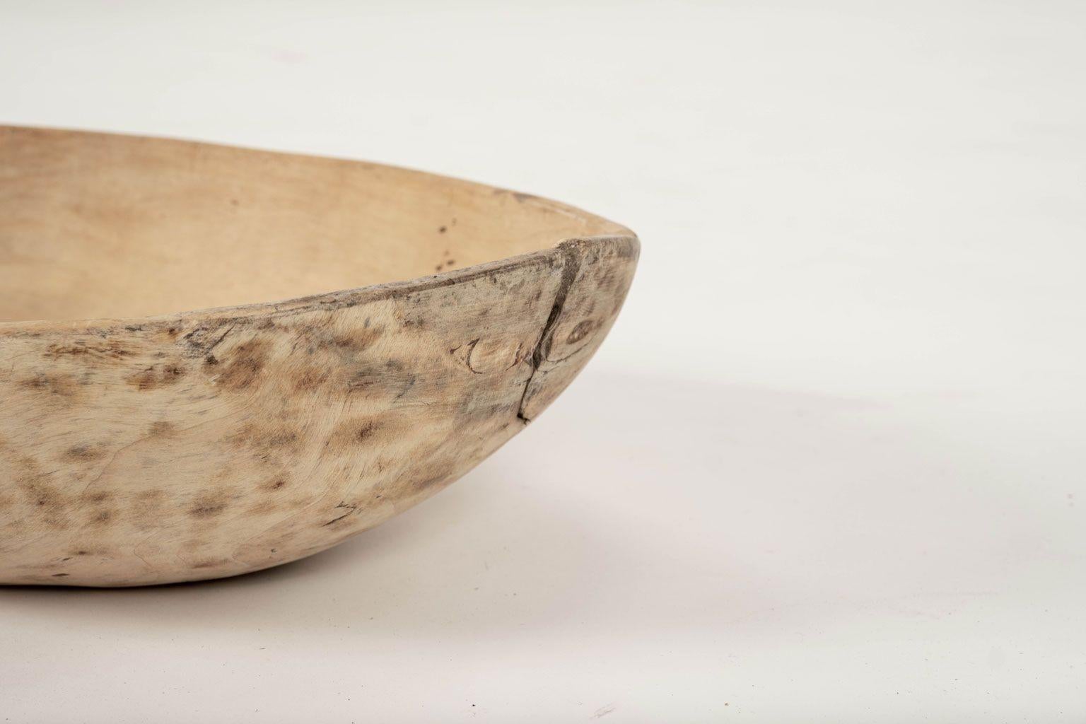 Hand-Carved Oval-Shaped Bleached and Scrubbed Rustic Swedish Dugout Bowl For Sale