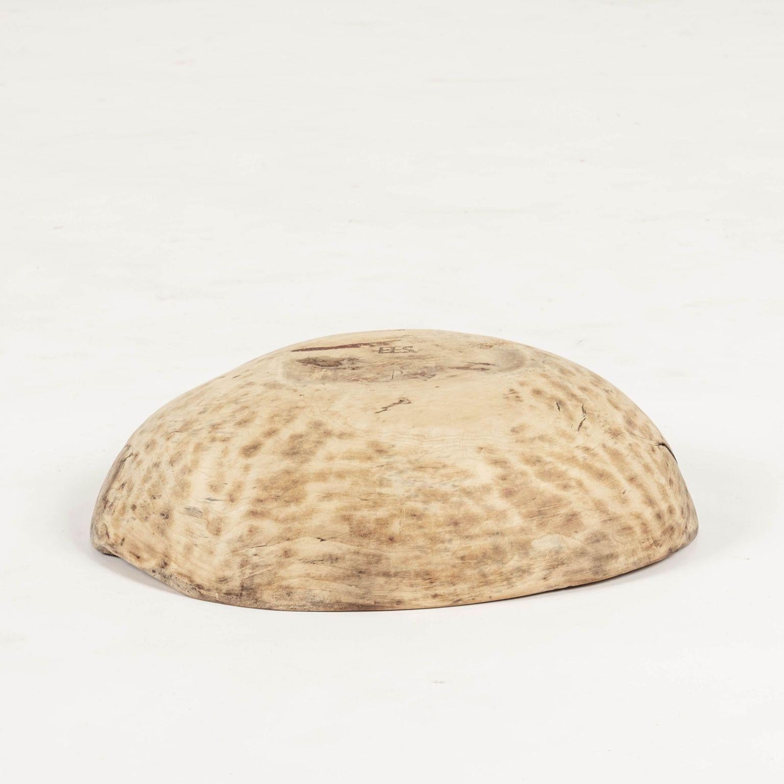 Wood Oval-Shaped Bleached and Scrubbed Rustic Swedish Dugout Bowl For Sale