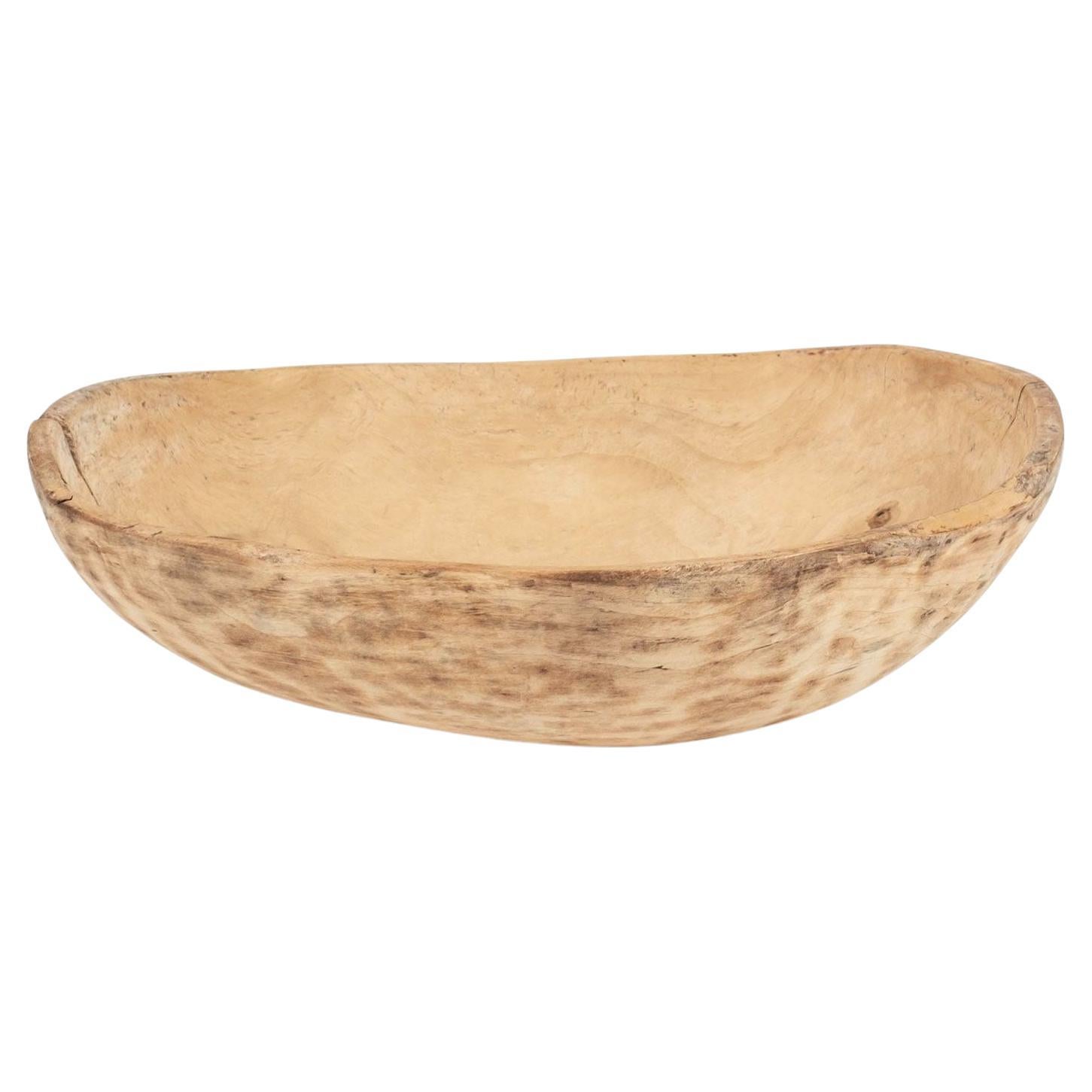 Oval-Shaped Bleached and Scrubbed Rustic Swedish Dugout Bowl For Sale