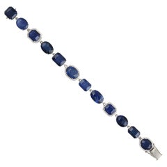 Oval Shaped Ceylon Blue Sapphire Bracelet With Diamonds Made In 18k White Gold