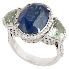 Oval Shaped Blue Sapphire Cocktail Ring With White Amethyst