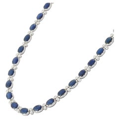 Oval Shaped Blue Sapphire Necklace in 18K White Gold with Diamonds