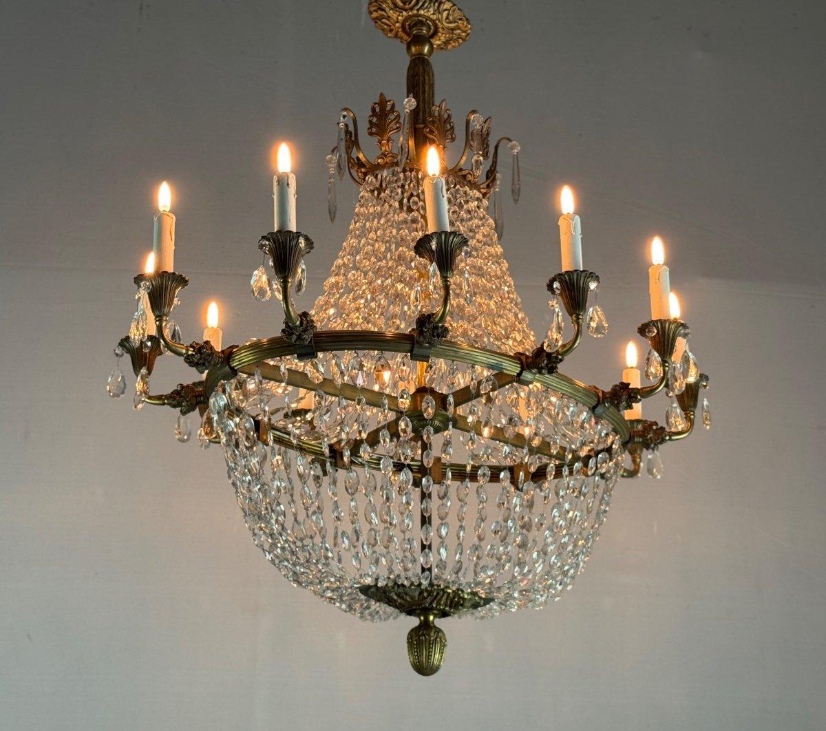 Ovaler Taschen-Kronleuchter aus Bronze und Perlen in Form einer Tasche, um 1900 im Angebot 5