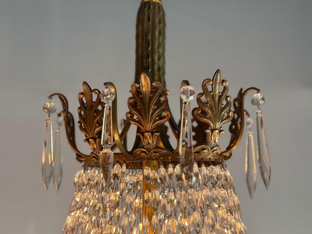 Ovaler Taschen-Kronleuchter aus Bronze und Perlen in Form einer Tasche, um 1900 (20. Jahrhundert) im Angebot