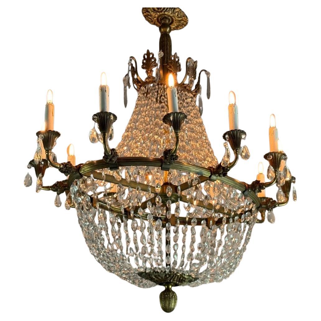 Ovaler Taschen-Kronleuchter aus Bronze und Perlen in Form einer Tasche, um 1900 im Angebot