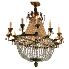 Araña ovalada de bronce y bolsa de perlas, circa 1900