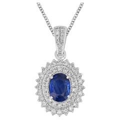 Pendentif flocon de neige minime en saphir bleu de Ceylan de forme ovale, rehaussé d'un diamant