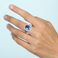 Oval Shaped Ceylon Blue Sapphire Ring Accented With Diamonds Made In 18k Gold