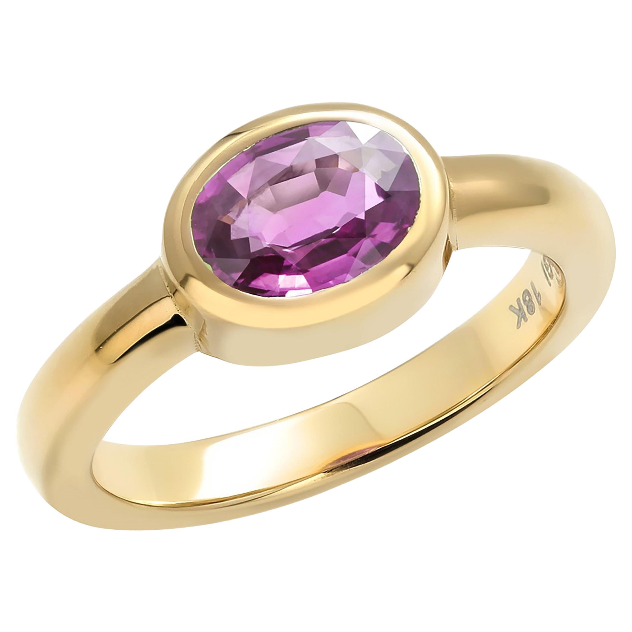 Oval Shaped Ceylon Pink Sapphire Bezel Raised Dome Yellow Gold Cocktail Ring