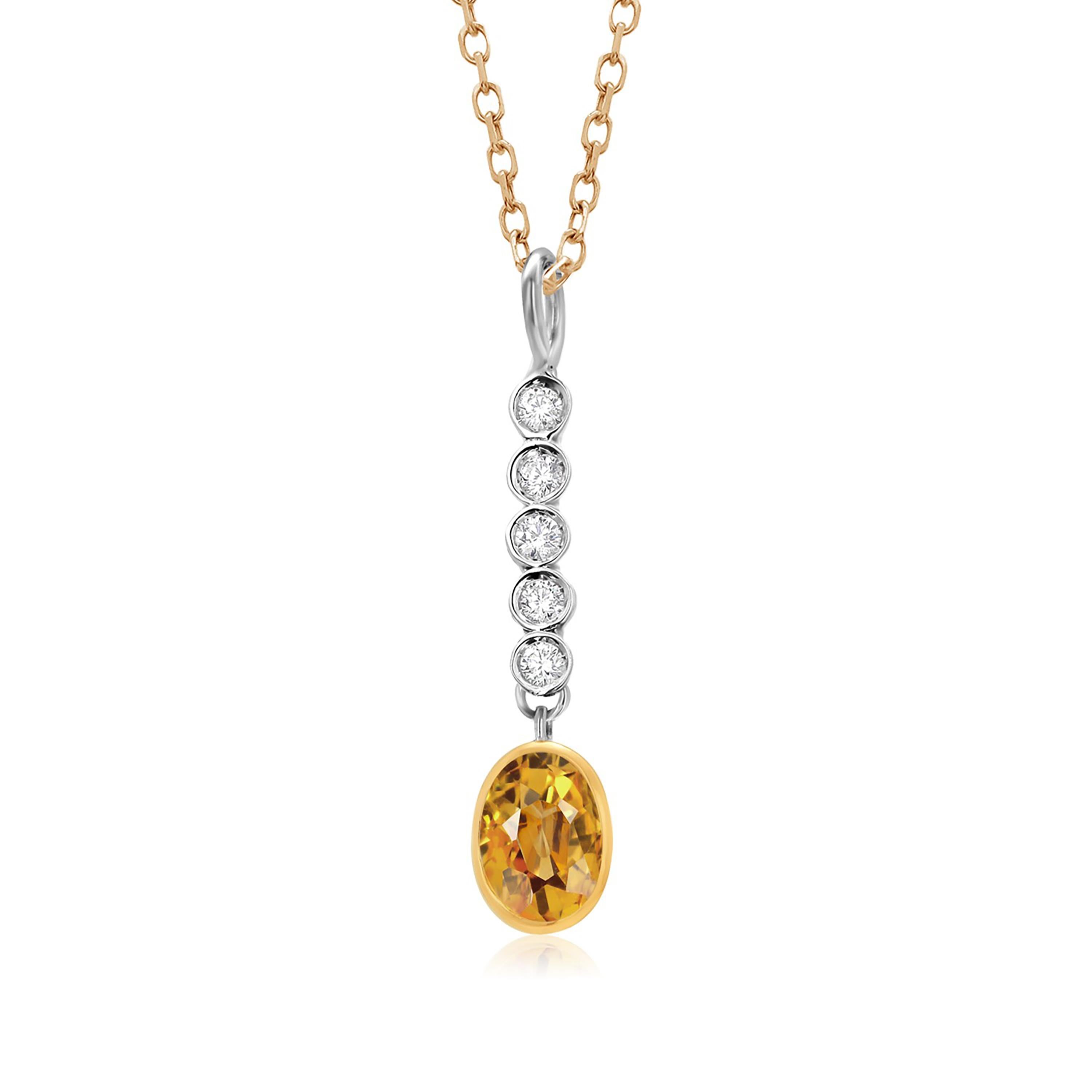 Ceylon Yellow Sapphire Diamond 1.15 Carat Lariat Yellow Gold 17 Inch Pendant In New Condition In New York, NY