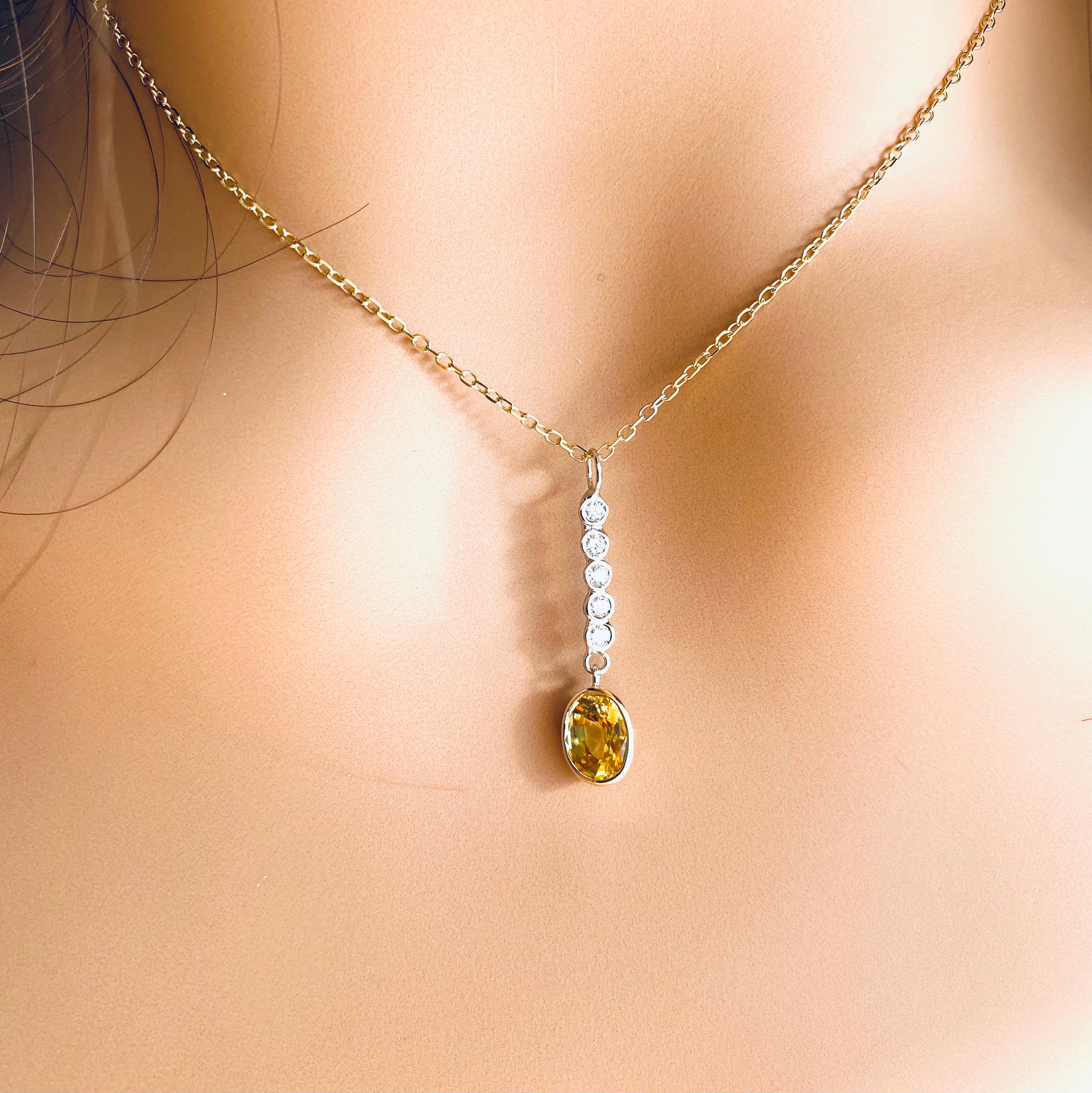 Women's or Men's Ceylon Yellow Sapphire Diamond 1.15 Carat Lariat Yellow Gold 17 Inch Pendant