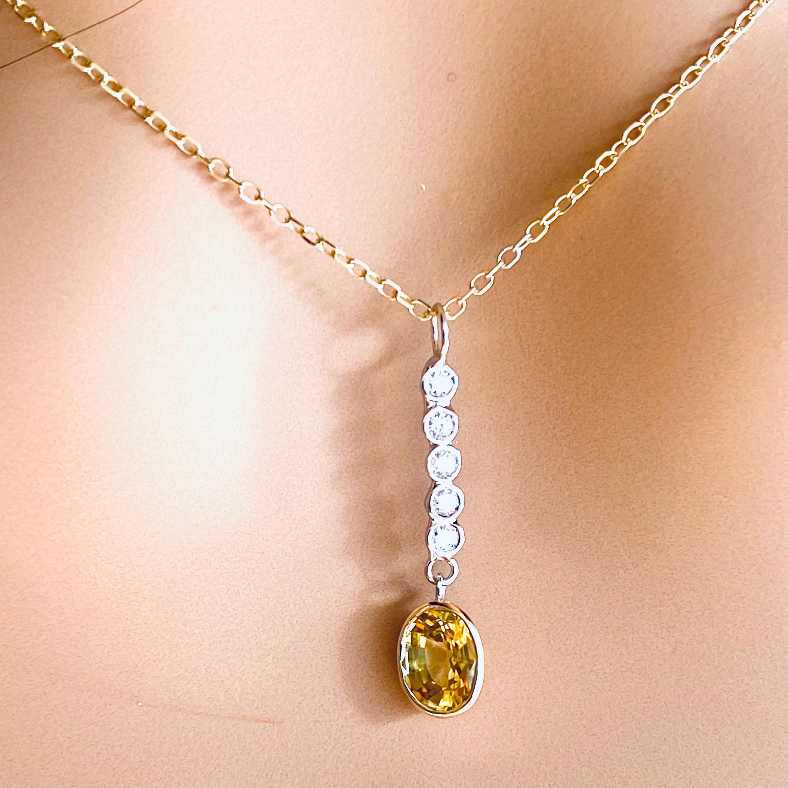 Ceylon Yellow Sapphire Diamond 1.15 Carat Lariat Yellow Gold 17 Inch Pendant 1
