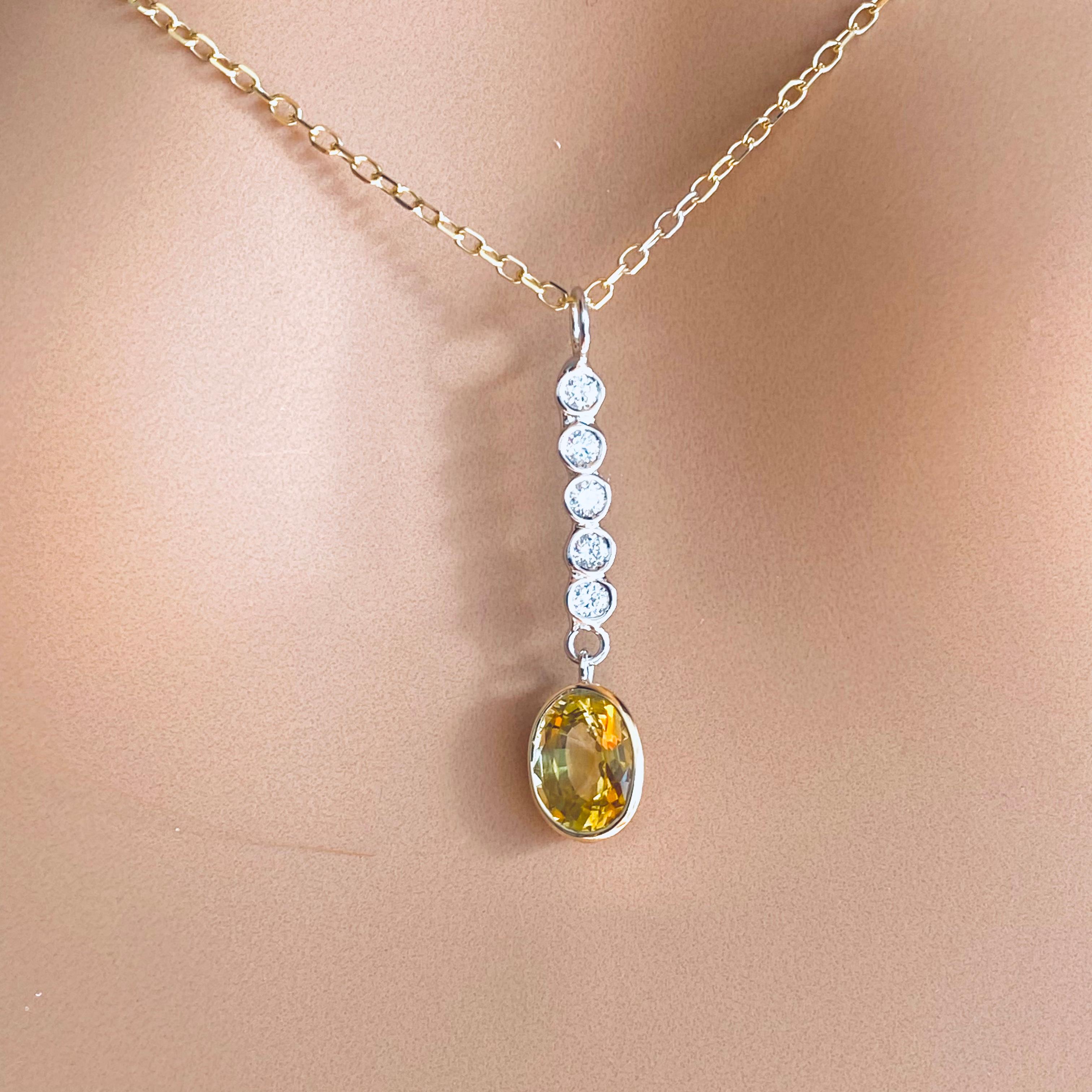 Ceylon Yellow Sapphire Diamond 1.15 Carat Lariat Yellow Gold 17 Inch Pendant 2