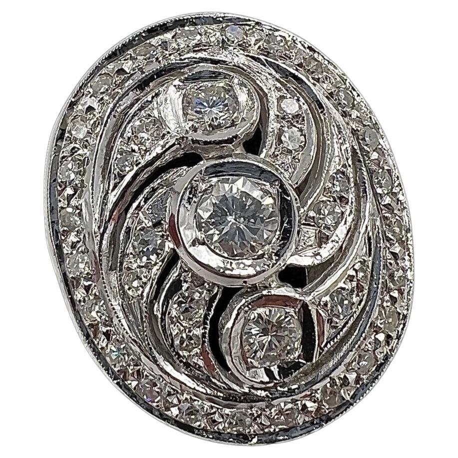 Oval Shaped Cocktail Diamond White Gold Ring Circa 1960s