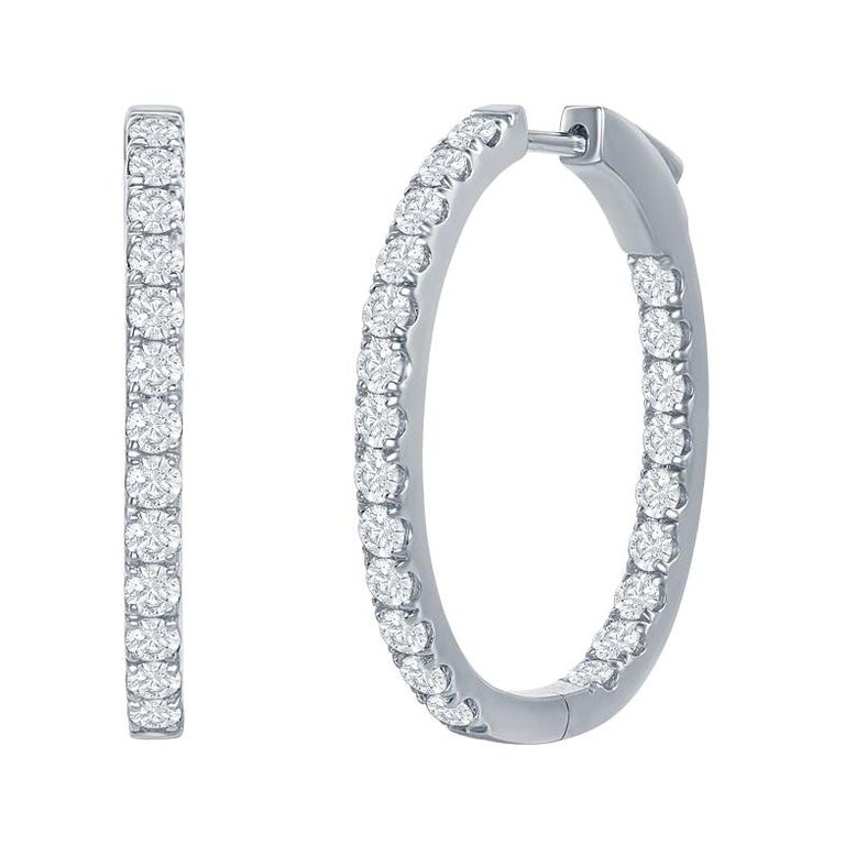 Oval Shaped Diamond Hoop Earrings 3 Carat For Sale at 1stDibs