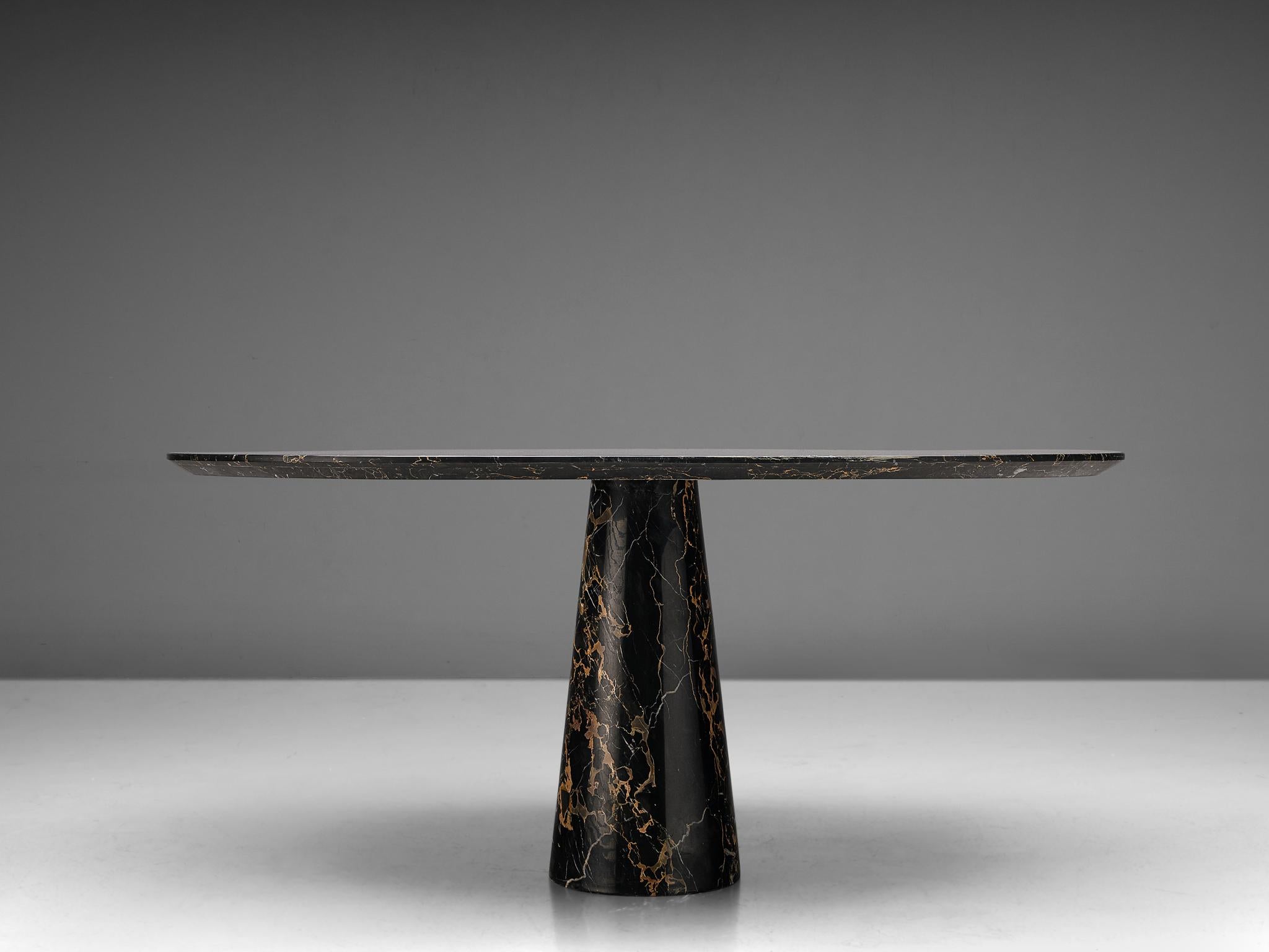 oval black marble dining table