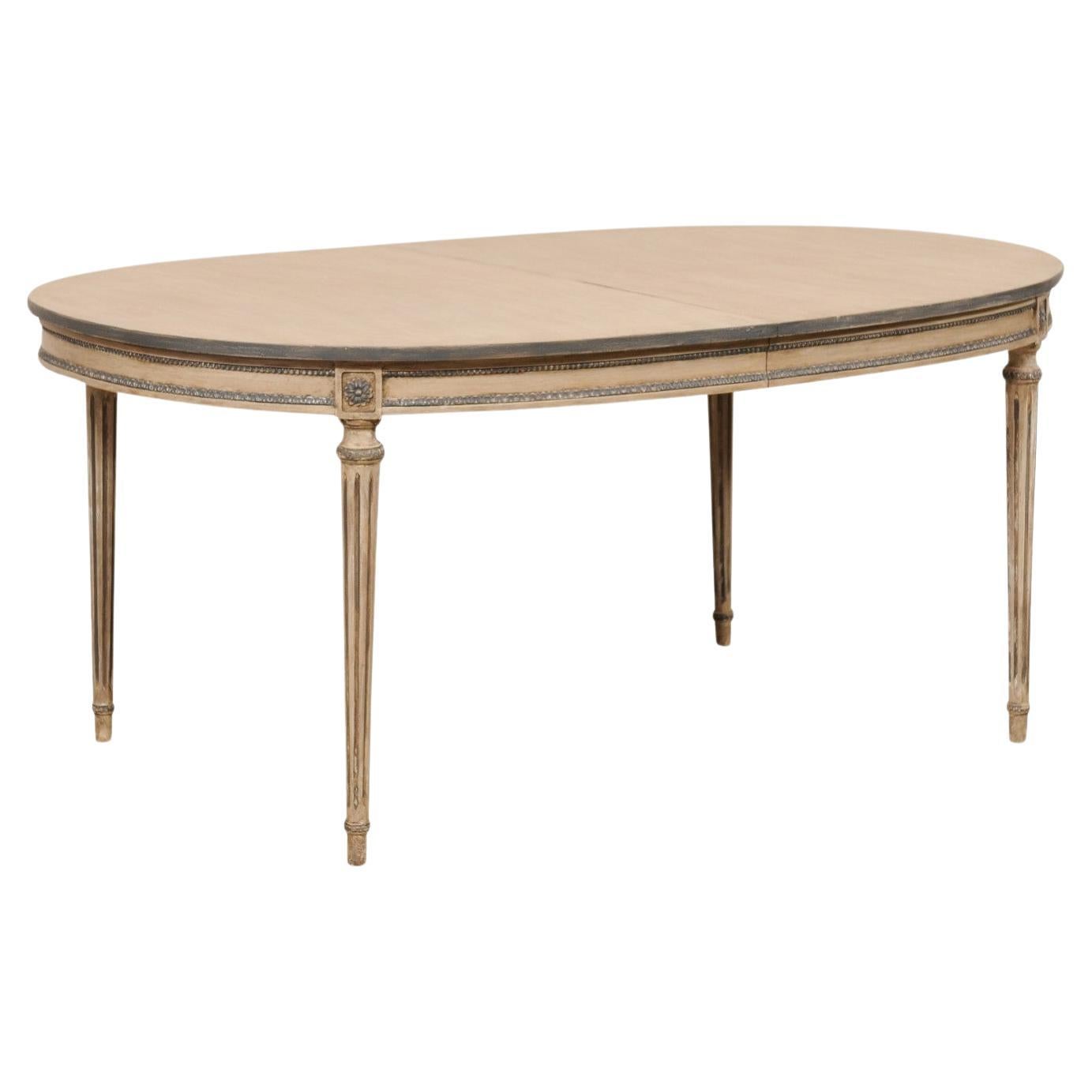 Oval-Shaped Dining Table on Fluted & Tapering Legs, Custom Painted Finish For Sale
