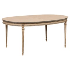 Vintage Oval-Shaped Dining Table on Fluted & Tapering Legs, Custom Painted Finish