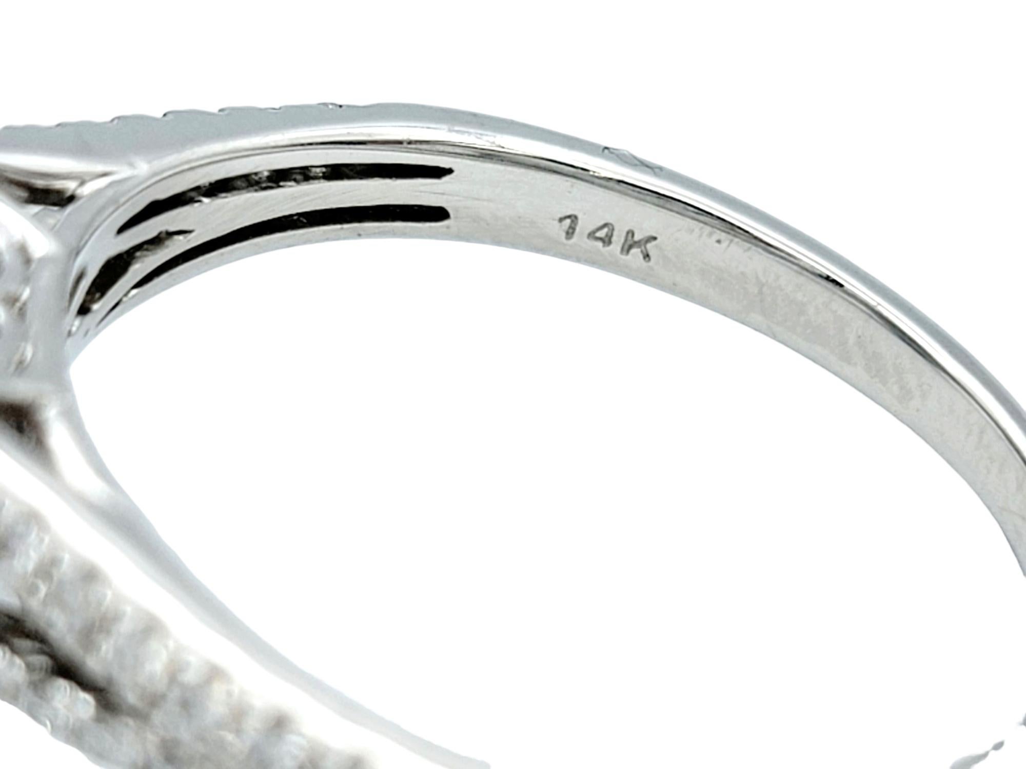 Women's Oval Shaped Double Diamond Halo Split Shank Engagement Ring 14 Karat White Gold  For Sale