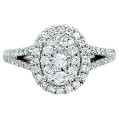 Oval Shaped Double Diamond Halo Split Shank Engagement Ring 14 Karat White Gold 
