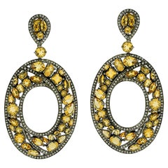 Oval Shaped Earrings Filled with Multi Shaped Citrines & with Pave Diamonds