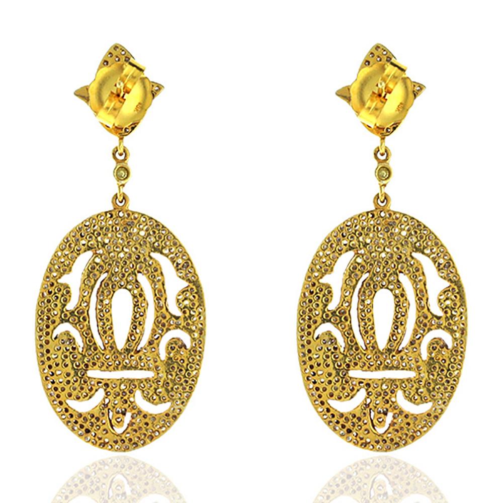 Ovale Ohrringe in Form von Ohrringen mit schwarzen Pavé-Diamanten aus 18 Karat Gold und Silber (Art déco) im Angebot