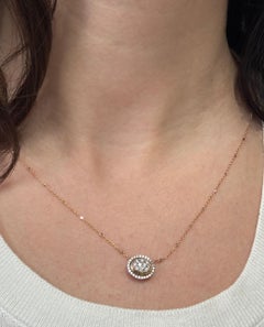 Oval Shaped East West Diamond Pendant Necklace in 14K White and Pink Gold