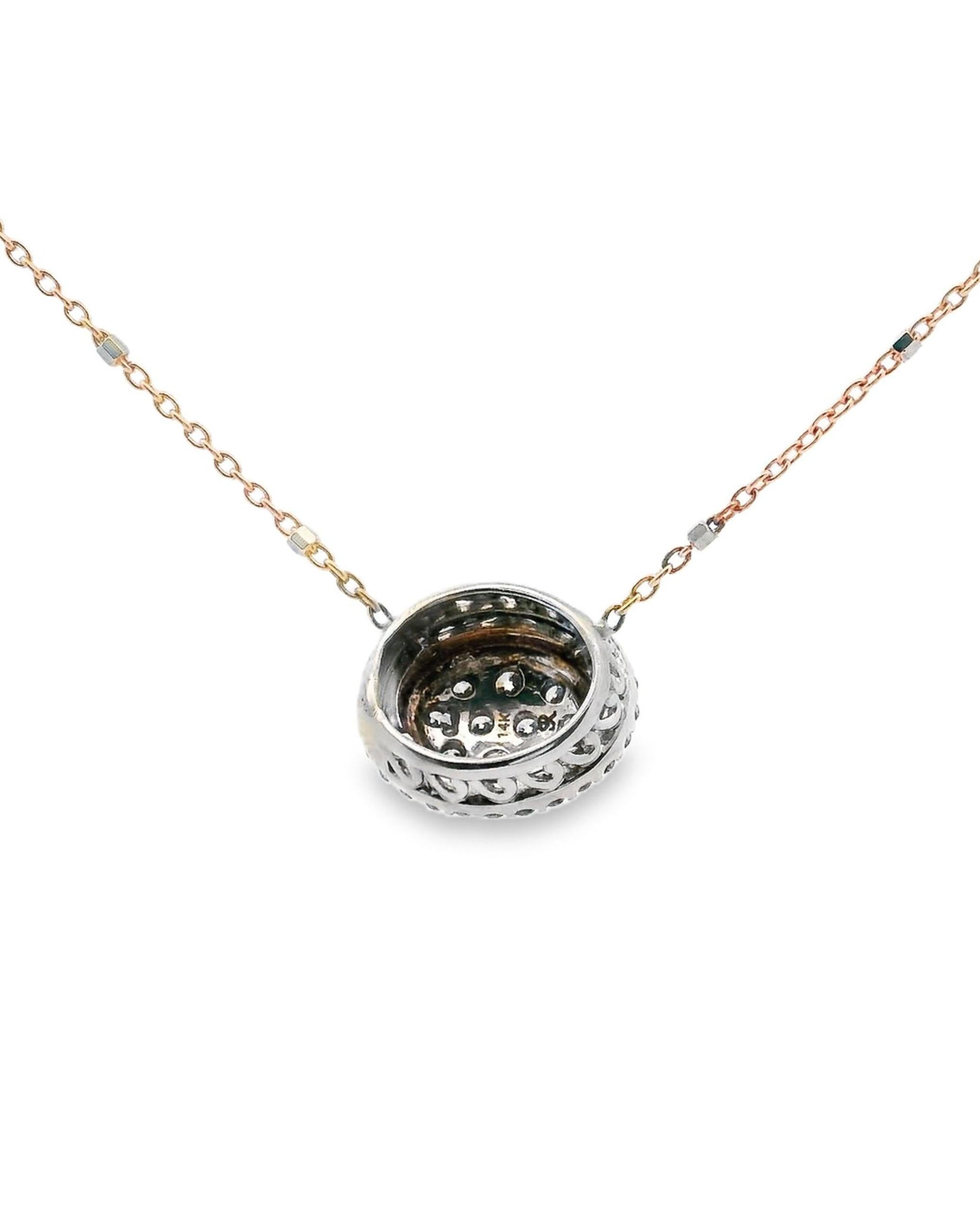 Contemporaneo Collana con ciondolo East West Diamond a forma ovale in oro bianco e rosa 14 carati in vendita