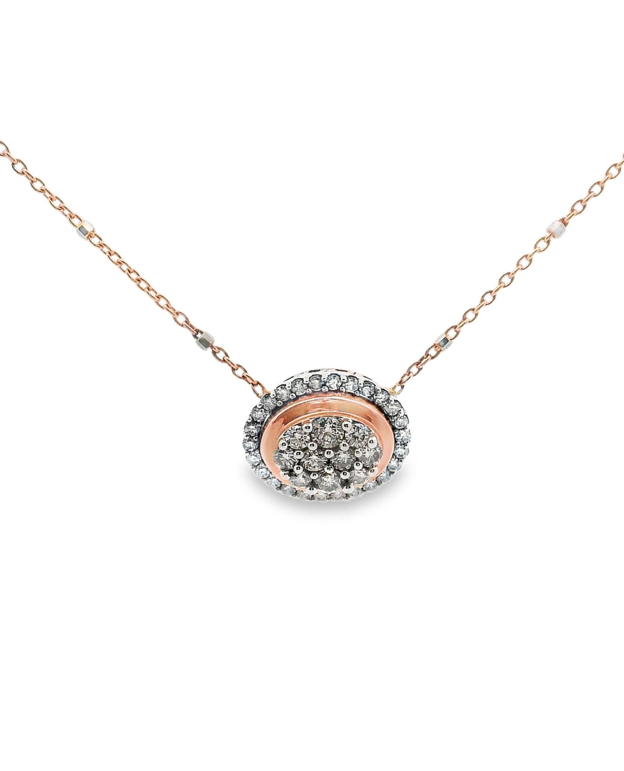 Donna Collana con ciondolo East West Diamond a forma ovale in oro bianco e rosa 14 carati in vendita