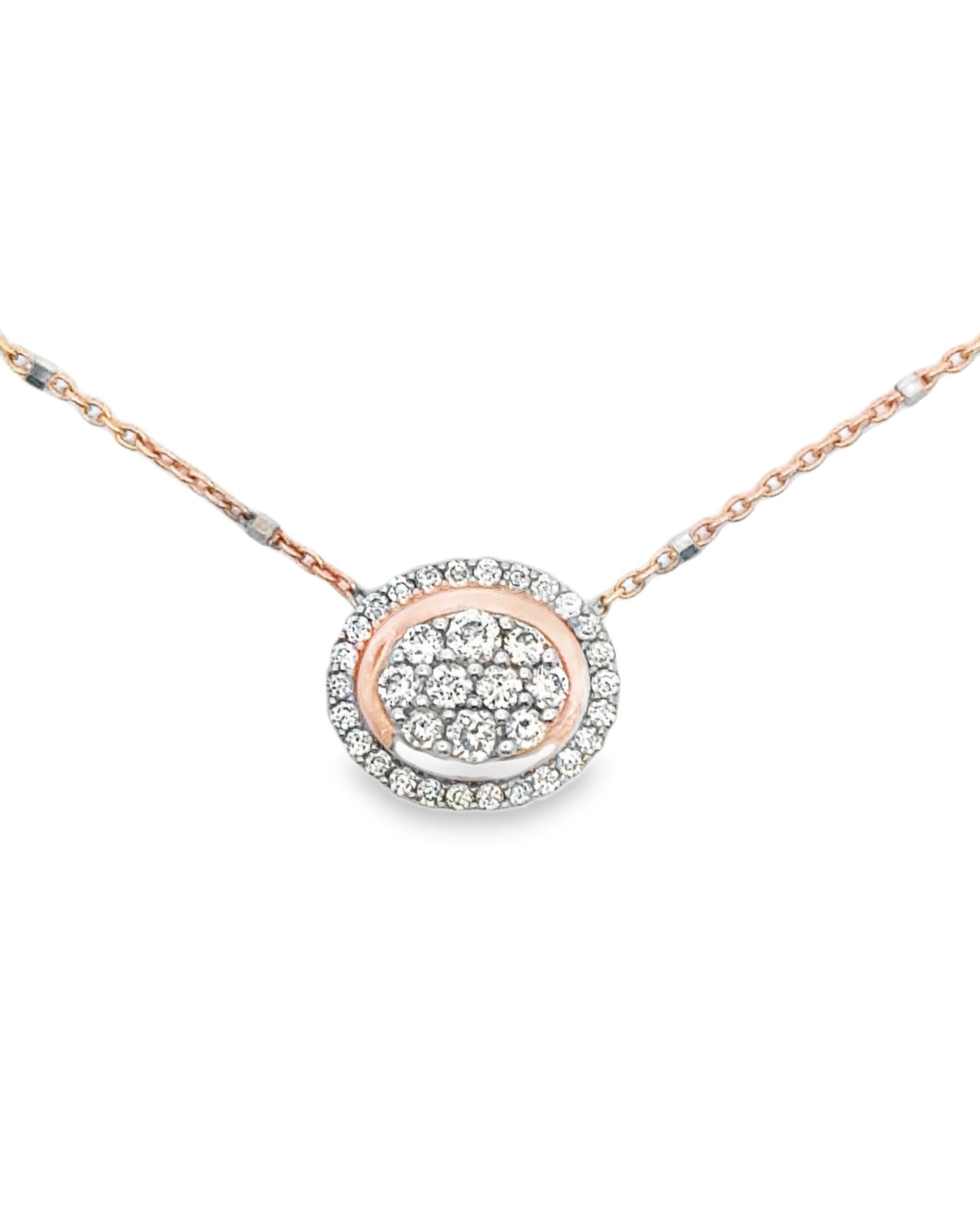 Collana con ciondolo East West Diamond a forma ovale in oro bianco e rosa 14 carati in vendita 1