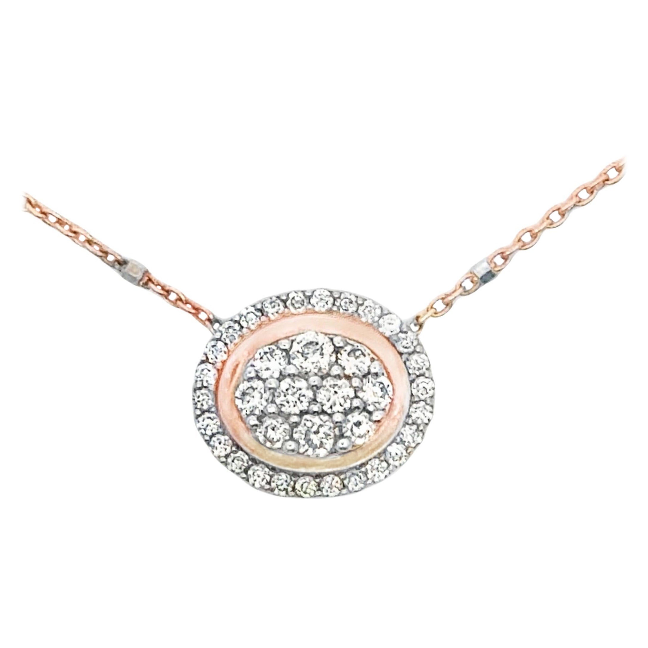 Ovaler East West Diamond Anhänger Halskette aus 14K Weiß- und Roségold