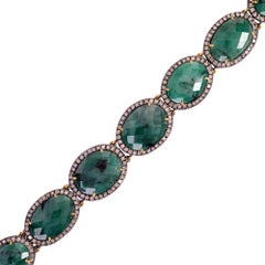 Ovales Smaragdarmband mit Pave-Diamanten aus 18k Gold & Silber
