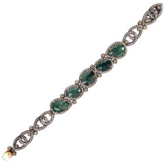 Oval Shaped Emerald Bracelet with Pave Diamonds Made in 18k Gold & Silver