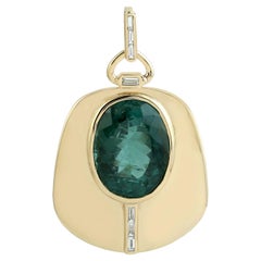 Oval Shaped Emerald Minimal Pendant With Diamonds Made In 18k Yellow Gold