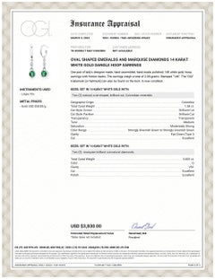 Oval Shaped Emeralds and Marquise Diamonds White Gold Dangle Hoop Earrings